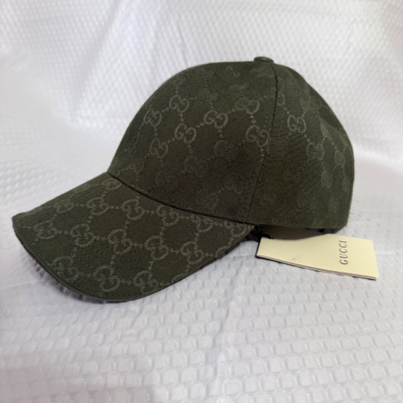 UNISEX GUCCI GG MONOGRAM CANVAS BASEBALL CAP DARK OLIVE GREEN ADJUSTABLE HAT main image 5